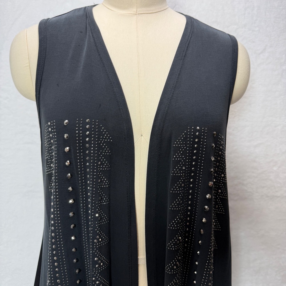 VOCAL‎ USA Black Embellished Sleeveless Vest Rhinestone Sheer Back Medium